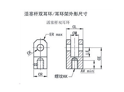 YGD標準液壓缸的活塞桿端耳環、耳環架的尺寸